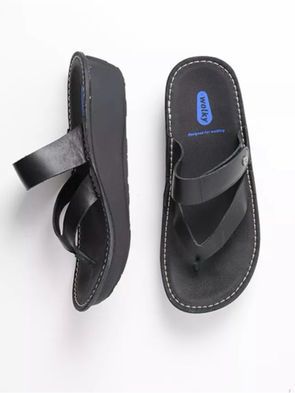 Wolky Tahiti Black Leather Dual Straps Flip Flop Sandal Women 41 (US 9.5/10)